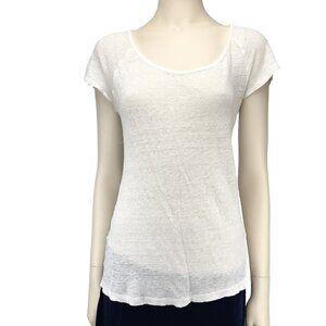 White 100% Linen Semi-Sheer Boat‎ Scoop Neck Rounded back h s S / M
